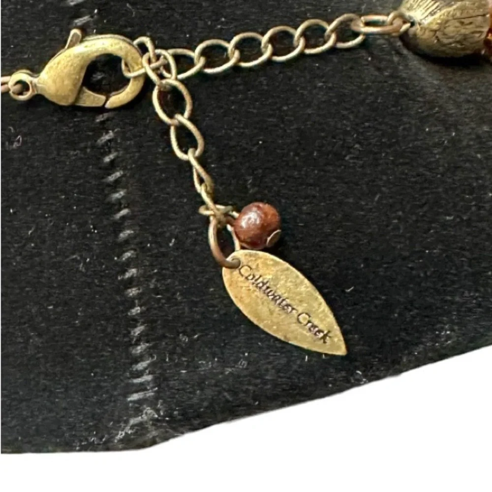 Coldwater Creek Brown Seed Bead Necklace with Carved Pendant